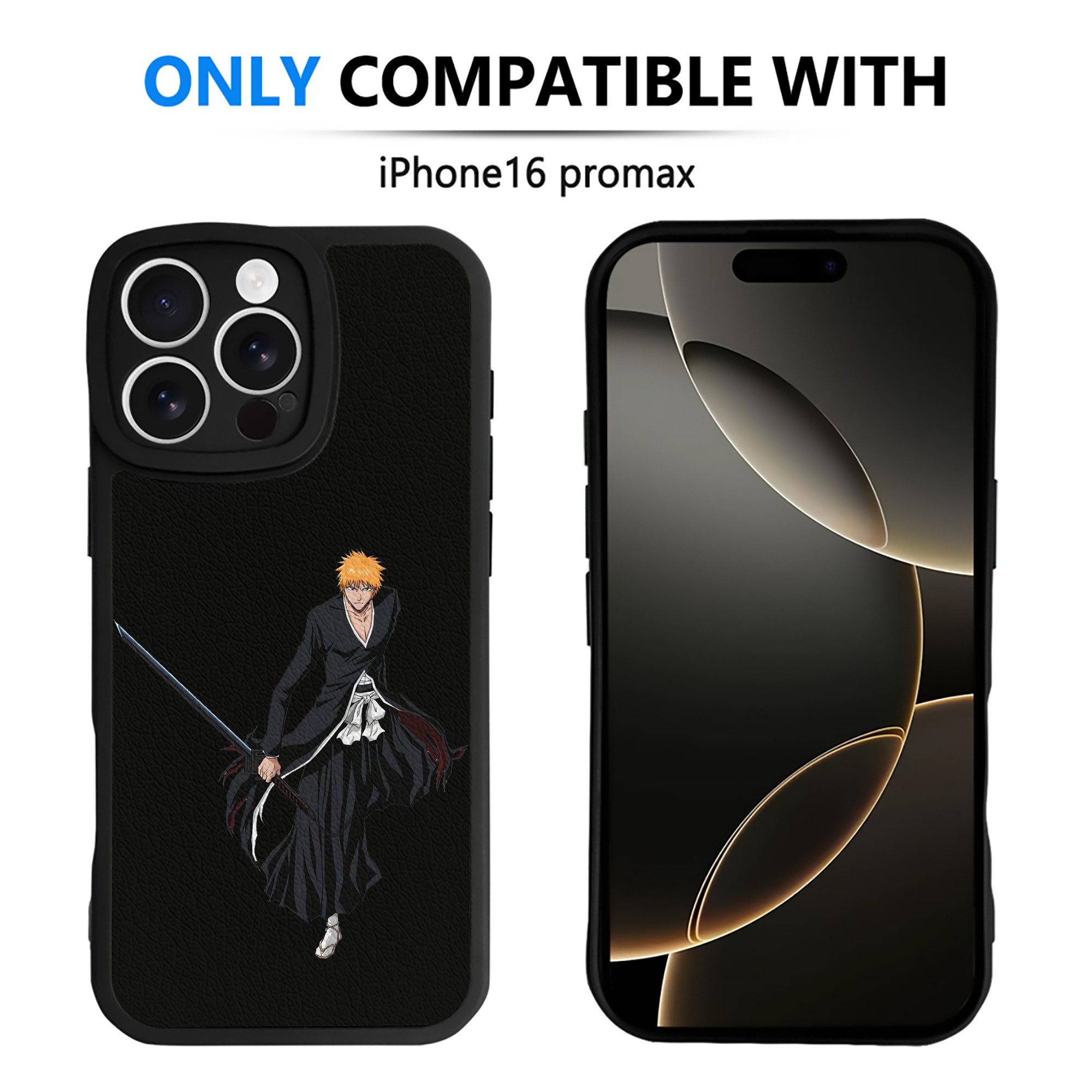 ブリーチ 黒崎一護（くろさき いちご）BLEACH Kurosaki Ichigo 【iPhone 16シリーズ対応】シリコンスマホケース（レザー調） 材質：シリコン